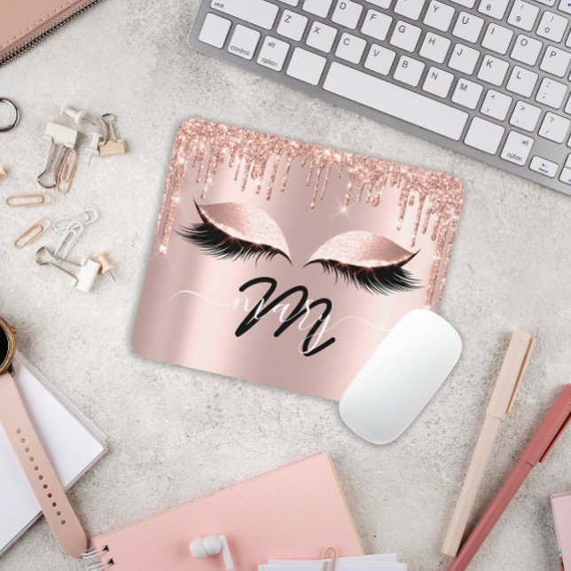 Alfombrilla De Ratón Extensión de pestañas de Rosa de monograma (Makeup Artist Name Monogram Rose Lashes Extension Mouse Pad)