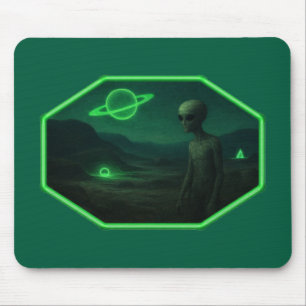 Alfombrilla De Ratón Extraterrestre paseando por un paisaje oscuro y de