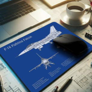 Alfombrilla De Ratón F-16 Fighting Falcon - Airplane Blueprint Plan ABD