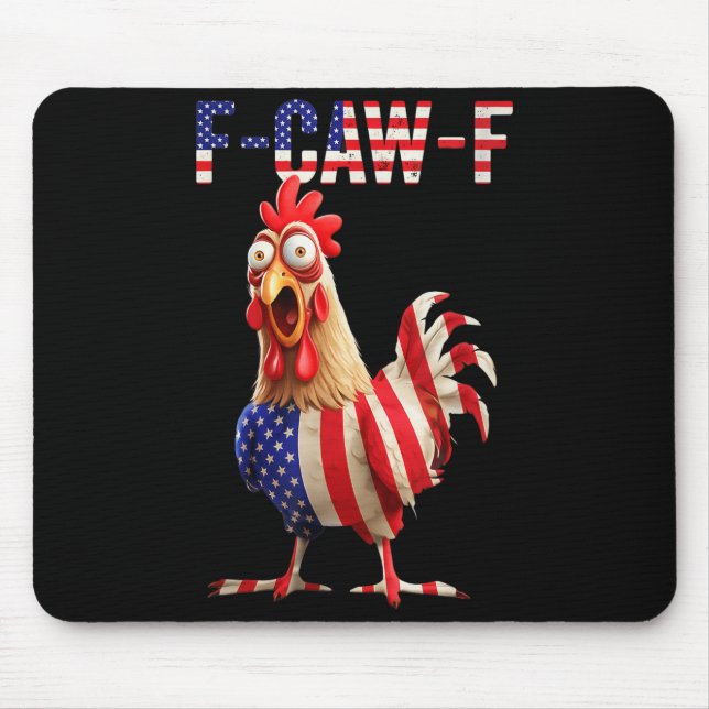 Alfombrilla De Ratón F-caw-f Funny Chicken Humor Usa Flag Quote Rooster (Frente)