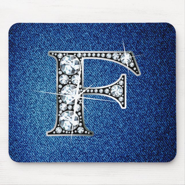 Alfombrilla De Ratón F Faux-"Diamond Bling" en Denim Mousepad (Frente)