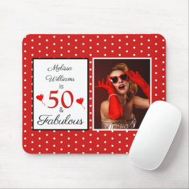 Alfombrilla De Ratón Fabuloso 50 Birthday Custom Name Photo 50th W Red