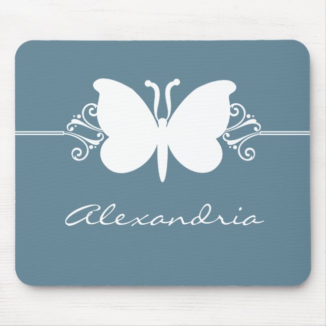 Alfombrilla De Ratón Faded Blue Butterfly Swirls Mousepad (Frente)