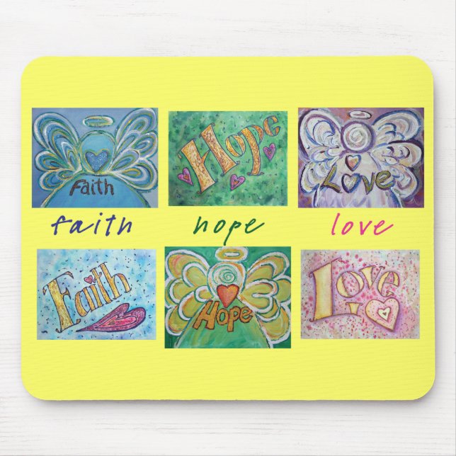 Alfombrilla De Ratón Faith Hope Love Angel Word Collage Mousepad (Frente)