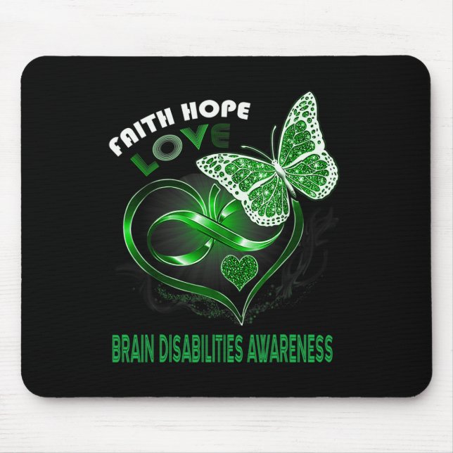 Alfombrilla De Ratón Faith Hope Love Brain Disabilities Awareness Heart (Frente)