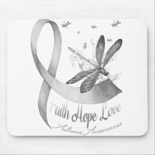 Alfombrilla De Ratón Faith Hope Love Dragonfly Gray Asthma Awareness