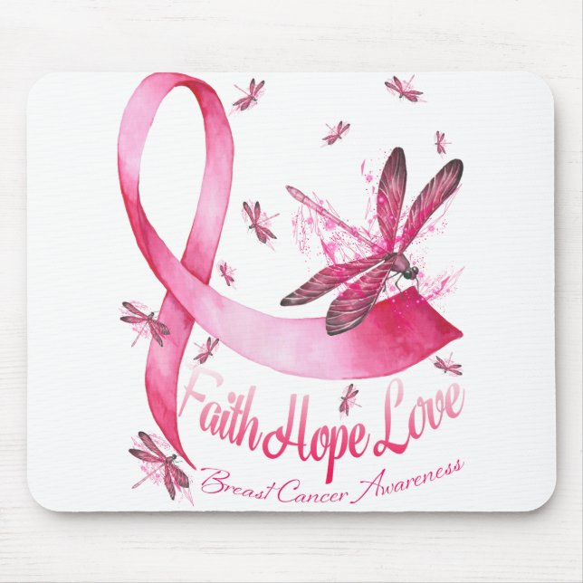 Alfombrilla De Ratón Faith Hope Love Dragonfly Pink Ribbon Mama (Frente)