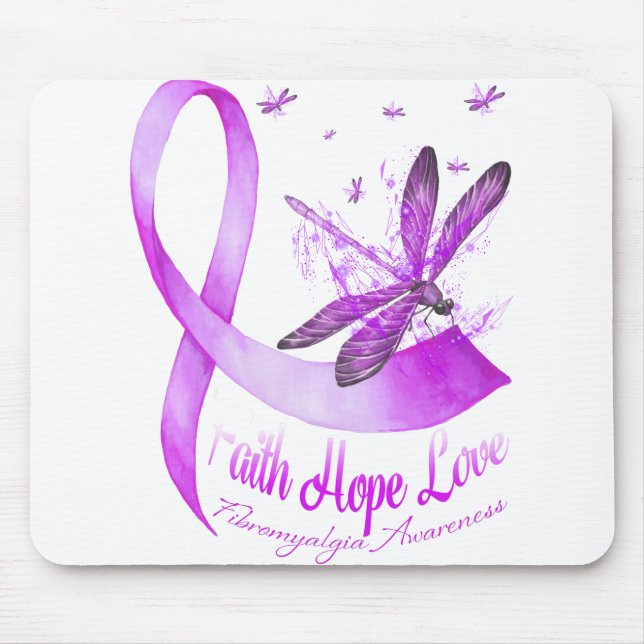 Alfombrilla De Ratón Faith Hope Love Dragonfly Purple Ribbon Fibromyalg (Frente)