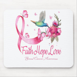 Alfombrilla De Ratón Faith Hope Love Hummingbird Ribbon Cáncer de Mama
