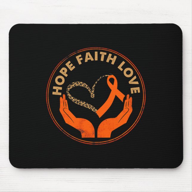 Alfombrilla De Ratón Faith Hope Love Leukemia Awareness Heart Naranja R (Frente)