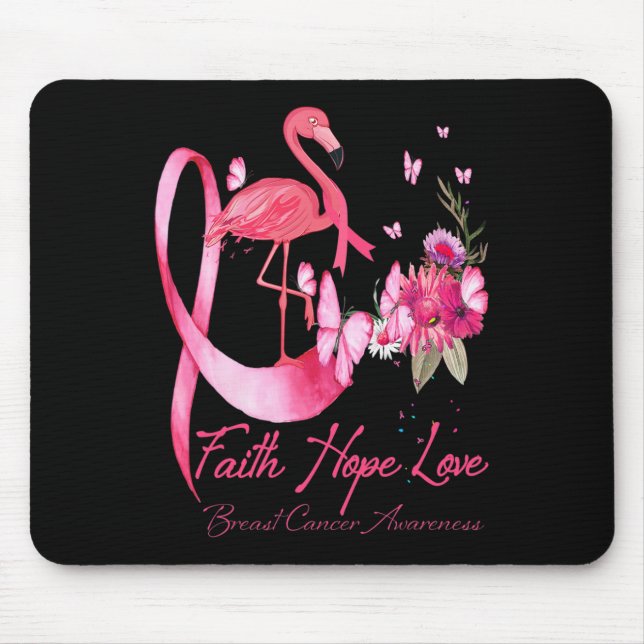 Alfombrilla De Ratón Faith Hope Love Pink Flamingo Ribbon Cáncer de Mam (Frente)