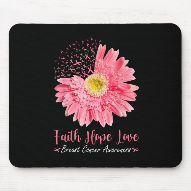 Alfombrilla De Ratón Faith Hope Love Pink Ribbon Daisy Sunflowers Breas (Frente)