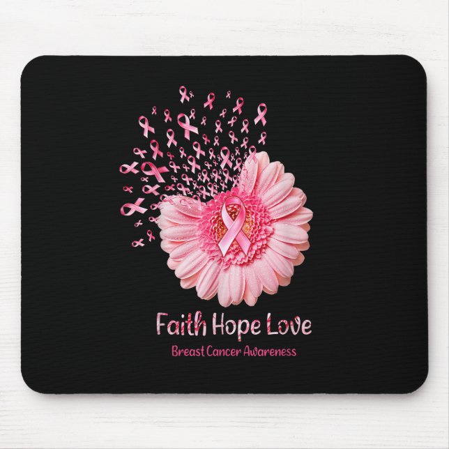Alfombrilla De Ratón Faith Hope Love Pink Ribbon Sunflower Breve Cance (Frente)