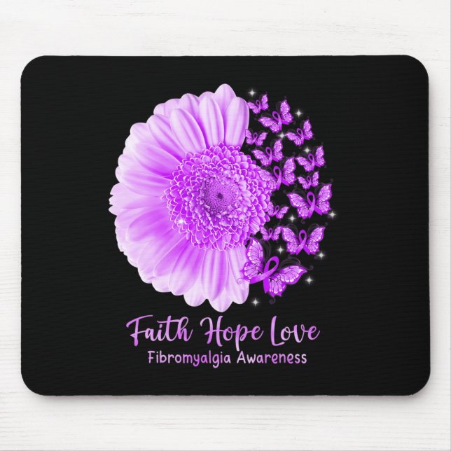 Alfombrilla De Ratón Faith Hope Love Sunflower Butterfly Fibromialgia A (Frente)