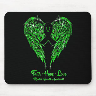 Alfombrilla De Ratón Faith Hope Love Wings Ribbon Green Mental Health A