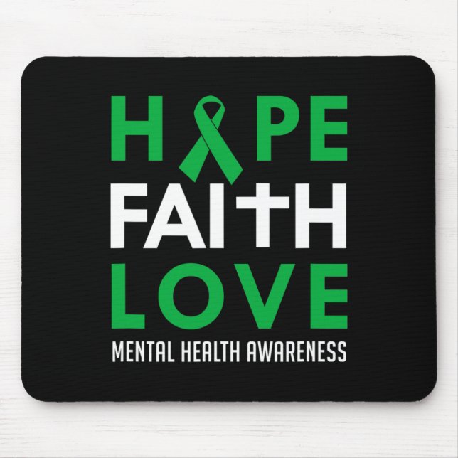 Alfombrilla De Ratón Faith Love Green Ribbon Mental Health Awareness (Frente)