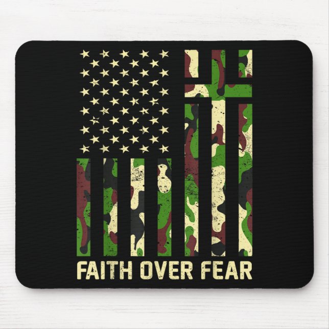 Alfombrilla De Ratón Faith Over Fear Christian Americn Flag Camouflage  (Frente)