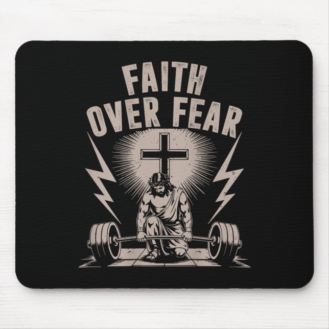 Alfombrilla De Ratón Faith Over Fear Funny Christian Workout Gym Jesus  (Frente)