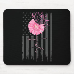 Alfombrilla De Ratón Faith Pink Ribbon Daisy Flower American Flag Breas