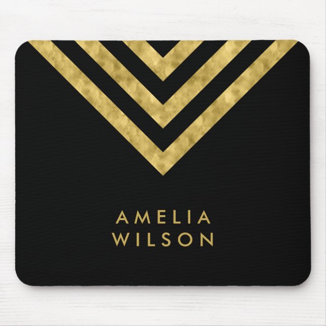 Alfombrilla De Ratón Falso nombre negro elegante Chevron del oro (Frente)
