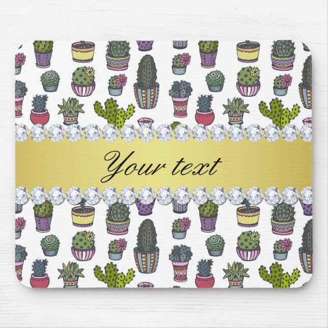 Alfombrilla De Ratón Falsos diamantes de Bling del oro del cactus (Frente)