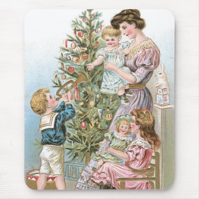 Alfombrilla De Ratón Familia con árbol de Navidad (Frente)
