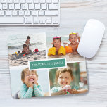 Alfombrilla De Ratón Familia Creando Collage de fotos de Recuerdos Verd<br><div class="desc">Moderno mouse pad con 4 fotos en una cuadrícula con "creación de recuerdos" en el centro sobre el fondo verde azulado.</div>