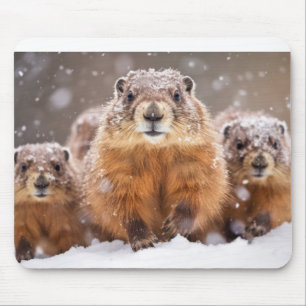 Alfombrilla De Ratón Familia de animales marmot vagando por la naturale