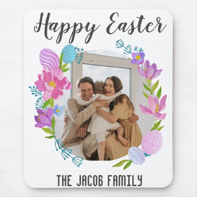 Alfombrilla De Ratón Familia Feliz Pascua, familia de conejitos de Pasc (Frente)