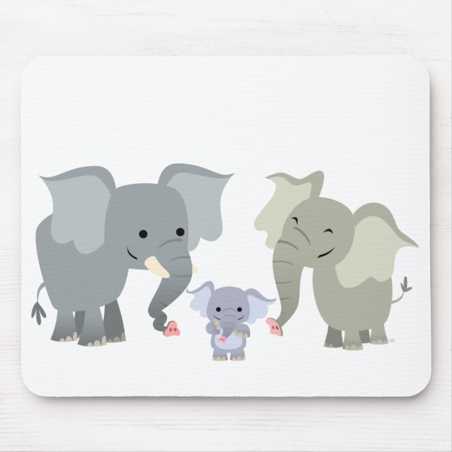 Alfombrilla De Ratón Familia linda Mousepad del elefante del dibujo (Frente)