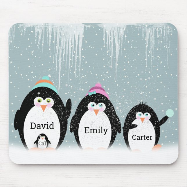 Alfombrilla De Ratón Familia Pingüino En Nieve (Frente)