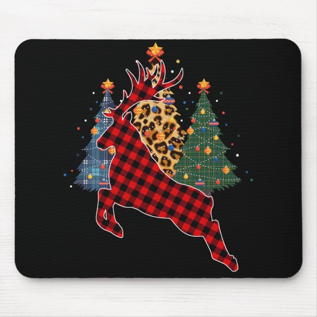 Alfombrilla De Ratón Familia Red Plaid Reindeo Buffalo Deer Pajama (Frente)