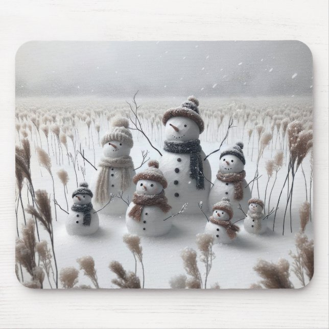 Alfombrilla De Ratón Familia Snowman En Campo De Campo (Frente)