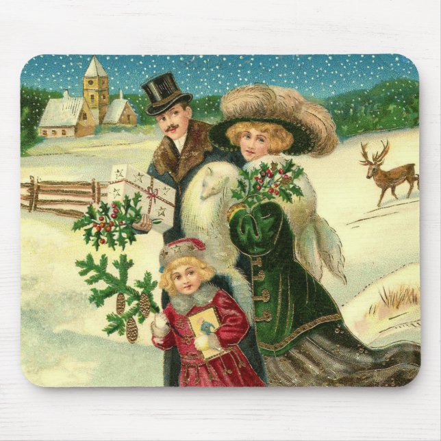 Alfombrilla De Ratón Familia victoriana en la escena de los Navidades d (Frente)