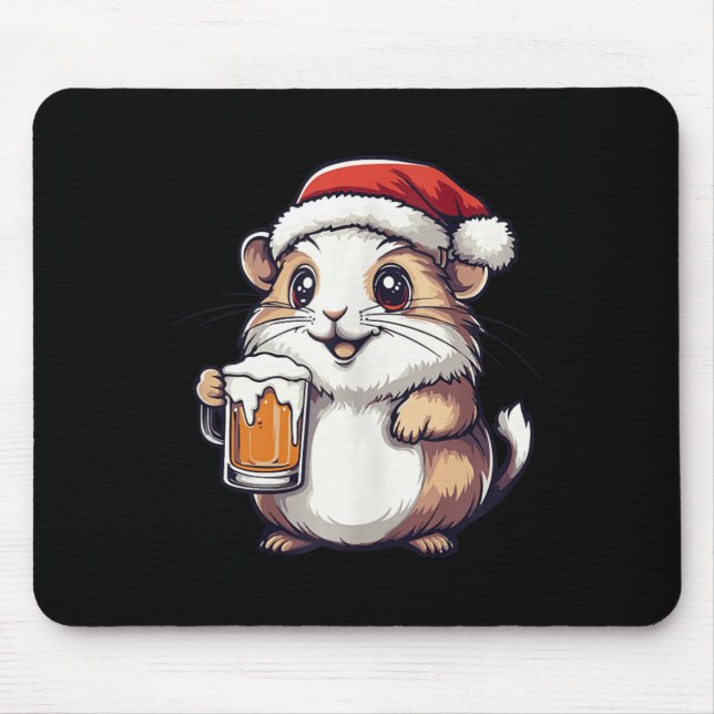 Alfombrilla De Ratón Famoso Navidad Hámster Con Cómic De Cervezas (Frente)