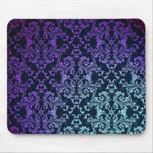 Alfombrilla De Ratón Fancy Damask Azul Teal Morado Negro