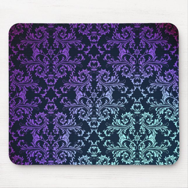 Alfombrilla De Ratón Fancy Damask Azul Teal Morado Negro (Frente)