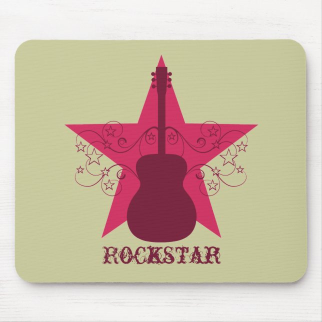 Alfombrilla De Ratón Fancy Guitar Star Swirls Mousepad, Magenta (Frente)