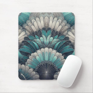 Alfombrilla De Ratón Fans de Art Nouveau Blue and Silver