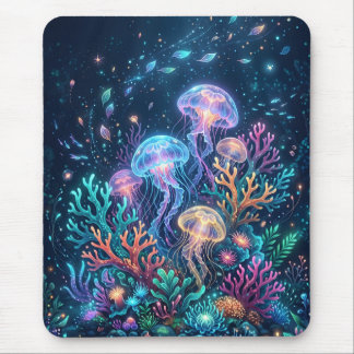 Alfombrilla De Ratón Fantasía de medusas brillantes bajo el agua del oc