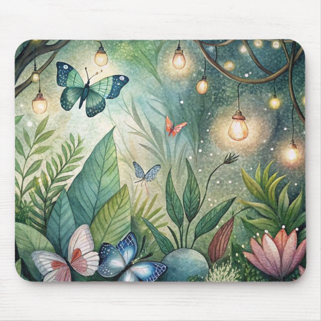Alfombrilla De Ratón Fantasía Mousepad con flores y mariposas (Frente)
