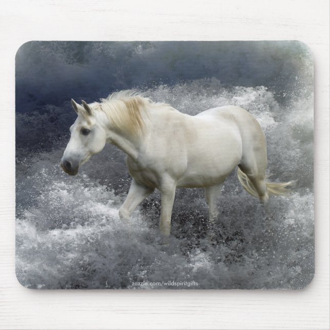 Alfombrilla De Ratón Fantasía Mousepad de Caballo Blanco y Surf Océano (Frente)