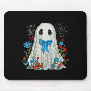 Alfombrilla De Ratón Fantasma Con Coqueta Azul De Vaca Y Flores Hallowe