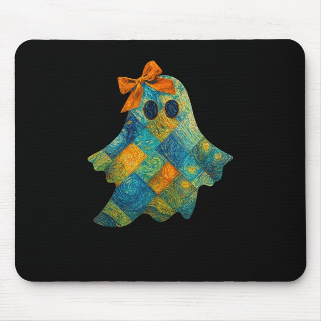 Alfombrilla De Ratón Fantasma Con Diseño De Halloween De Naranja Bow (Frente)