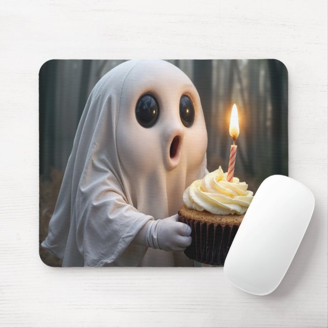 Alfombrilla De Ratón Fantasma con un pastel de cumpleaños (Con ratón)