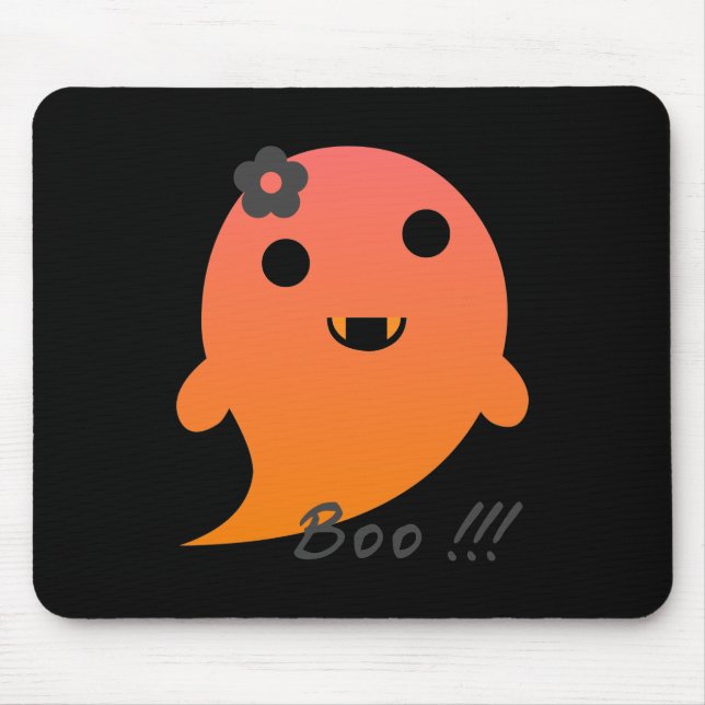 Alfombrilla De Ratón Fantasma Cuidada Con Flor Y Palabra "Boo" (Frente)