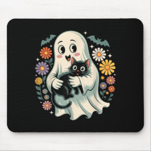 Alfombrilla De Ratón Fantasma de flor genial sosteniendo gato negro Hal