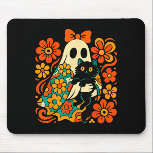 Alfombrilla De Ratón Fantasma espeluznante sosteniendo gato negro flora