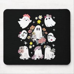 Alfombrilla De Ratón Fantasma Floral Groovy Retro Hippie Cute Halloween