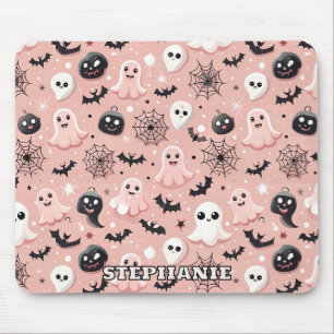 Alfombrilla De Ratón Fantasma rosa y patrón sin foco de Halloween